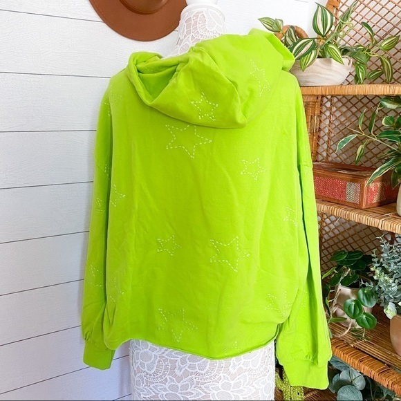 NWT Anthropologie Saturday/Sunday Starry Cropped Hoodie Sweatershirt Green Large - Picture 3 of 8